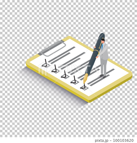 一個人檢查等距任務的插圖 100103620