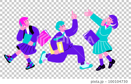 ポップなカラーの元気な学生のイラスト 100104730