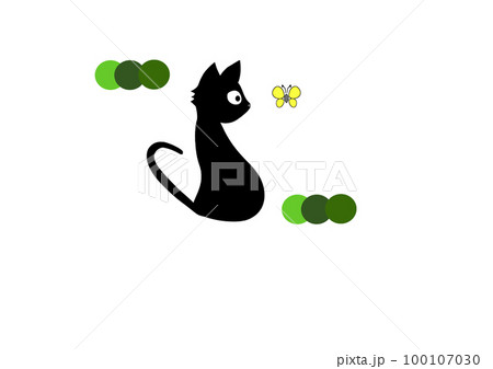 蝶を見ている黒猫のイラスト 100107030