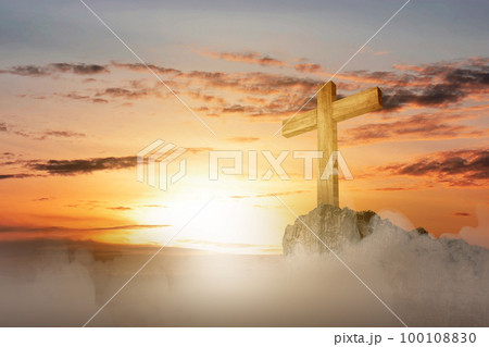 Christian Cross on the rock hill 100108830