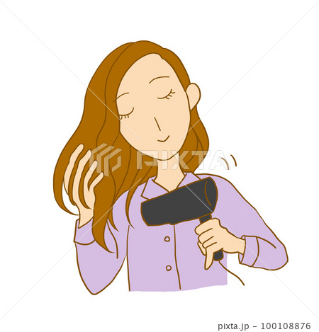 ドライヤーで髪を乾かす女性 ドライヤーで髪を乾かす女性 100108876