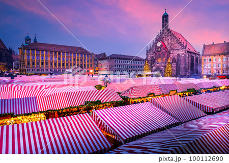 Nuremberg, Germany. Christkindlesmarkt one of the oldest Christmas markets. Bavaria touristic background. 100112690
