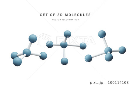 Set of 3d realistic abstract molecules isolated on white background. Medicine, biology, chemistry and science concept in cartoon style. Vector illustration Set of 3d realistic abstract molecules isolated on white background. Medicine, biology, chemistry and science concept in cartoon style. Vector illustration 100114108