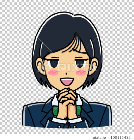 Illustration of a female student staring with enchanted eyes while folding her hands (bust-up) Illustration of a female student staring with enchanted eyes while folding her hands (bust-up) 100115453