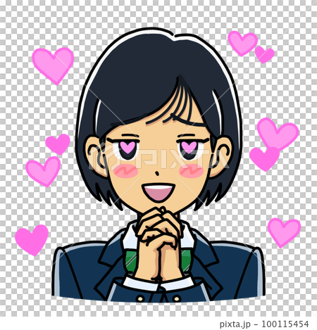 Illustration of a female student with heart-shaped eyes (background full of hearts) Illustration of a female student with heart-shaped eyes (background full of hearts) 100115454