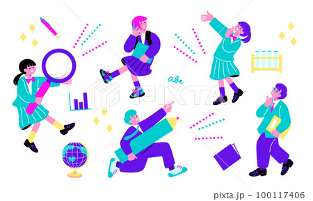 制服を着た男子生徒と女子生徒たちのイラスト 100117406