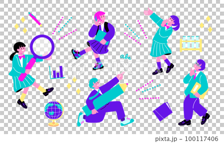 Illustration of male and female students in uniform Illustration of male and female students in uniform 100117406