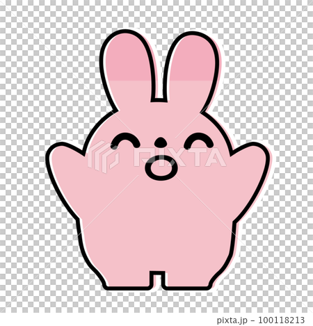 うさぎのイラスト_線画_笑顔_手を上げるのイラスト素材 [100118213