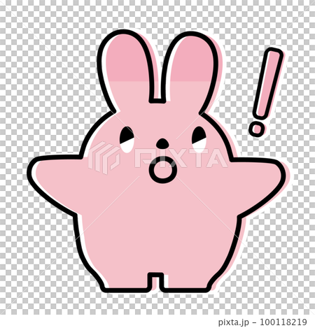 うさぎのイラスト_線画_びっくり_手を広げる うさぎのイラスト_線画_びっくり_手を広げる 100118219