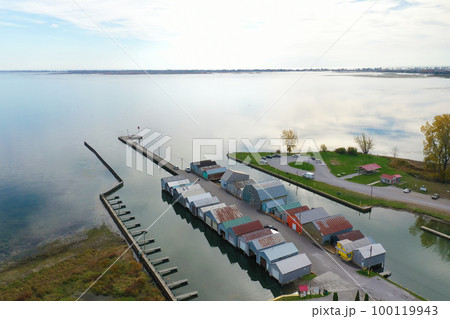 Aerial view of Port Rowan, Ontario, Canada in fall Aerial view of Port Rowan, Ontario, Canada in fall 100119943