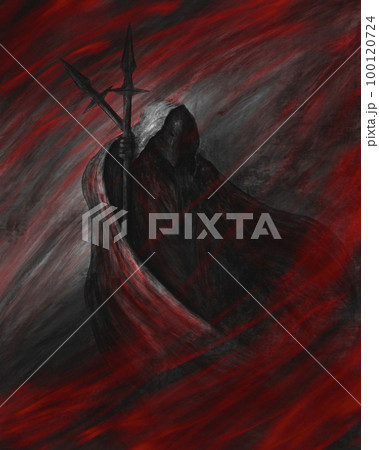 Dark angel with two spears, dark illustration	 100120724