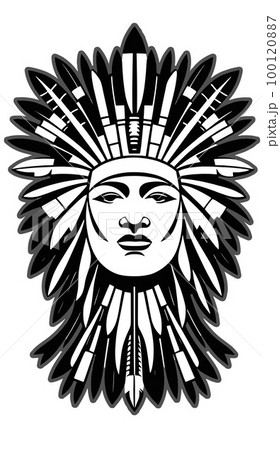 Native Indian With Feathers Hat Vector. Native Indian Vector Native Indian With Feathers Hat Vector. Native Indian Vector 100120887