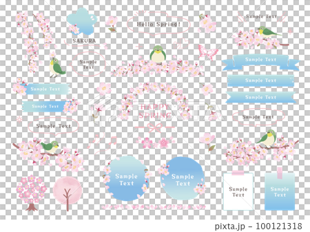 桜の枝にとまるメジロと春のフレームデザイン 100121318
