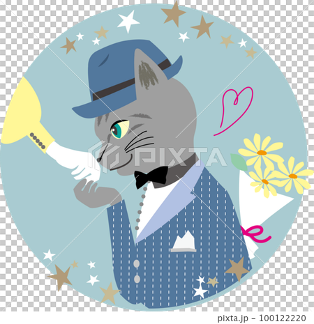 淺藍色星空下約會時一隻鯖魚貓親吻手背的圓形矢量圖 100122220