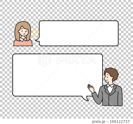 Simple speech bubble illustration of questions and answers Simple speech bubble illustration of questions and answers 100122737