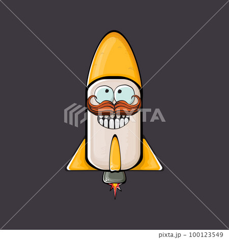 Rocket spaceship character. Cartoon space rocket isolated on space background. Funky spaceship and shuttle character with eyes and mouth. Vector retro space ship clip art, emoji, label and sticker Rocket spaceship character. Cartoon space rocket isolated on space background. Funky spaceship and shuttle character with eyes and mouth. Vector retro space ship clip art, emoji, label and sticker 100123549