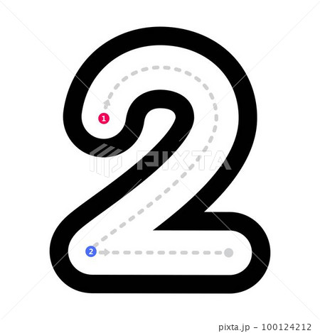 Tracing number 2 prewriting dotted line math worksheet element for kindergarten and preschool kids for handwriting practice activity 100124212
