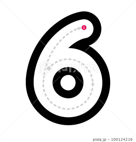 Tracing number 6 prewriting dotted line math...のイラスト素材 [100124216] - PIXTA