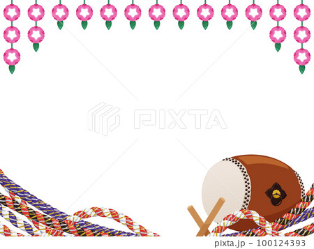 お祭りのフレーム_和太鼓とねじり鉢巻き 100124393