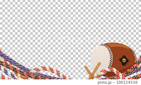 お祭りのフレーム_和太鼓とねじり鉢巻き_16:9 お祭りのフレーム_和太鼓とねじり鉢巻き_16:9 100124538