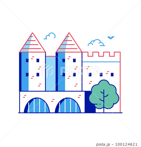 Medieval Fortress or Castle Icon in Line Art Medieval Fortress or Castle Icon in Line Art 100124621