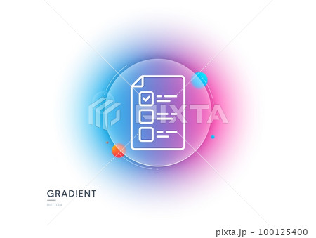 Voting ballot paper line icon. Gradient blur button with glassmorphism. Vote checklist sign. Public election symbol. Transparent glass design. Voting ballot line icon. Vector 100125400