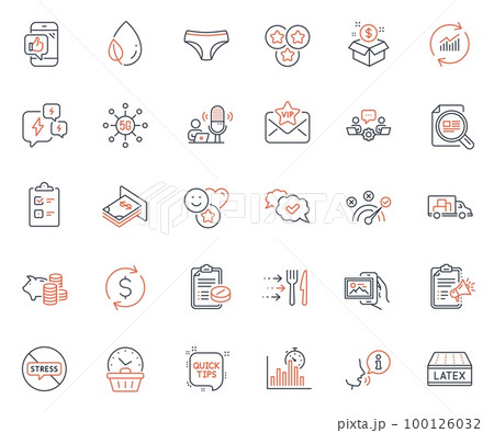 Business icons set. Included icon as Approved, Latex mattress and Panties web elements. Medical prescription, Piggy bank, Vip mail icons. Atm money, Update data, 5g technology web signs. Vector Business icons set. Included icon as Approved, Latex mattress and Panties web elements. Medical prescription, Piggy bank, Vip mail icons. Atm money, Update data, 5g technology web signs. Vector 100126032