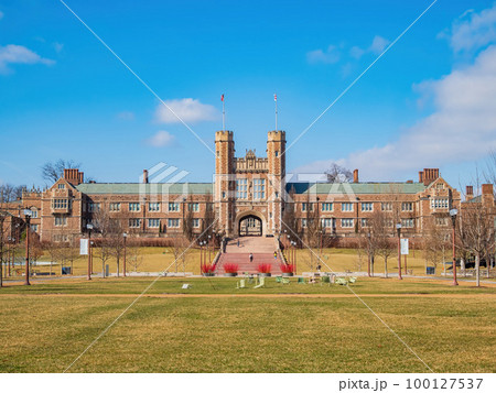Sunny view of the Brookings Hall of Washington University in St. Louis Sunny view of the Brookings Hall of Washington University in St. Louis 100127537