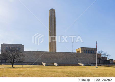 Sunny view of The Liberty Memorial Tower and National WWI Museum and Memorial 100128202
