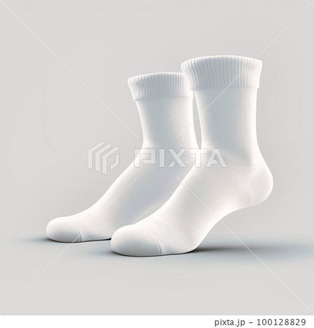 Blank white socks mockup template front and back, generative AI 100128829