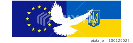 Flag of the European Union and Ukraine with a white dove. Flag of the European Union and Ukraine with a white dove. 100129022