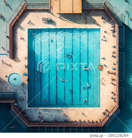 Large sports pool with clear water top view, sport swimming Large sports pool with clear water top view, sport swimming 100129264