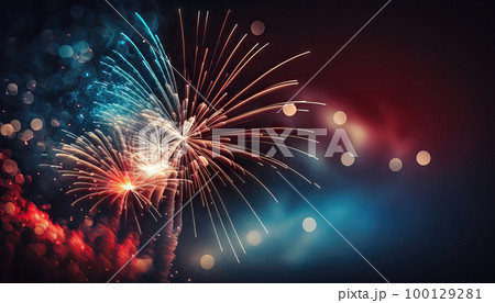 AI generated background with Colorful  Fireworks in the night sky with bokeh effect 100129281