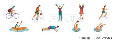 Man Character Doing Sport and Physical Activity Vector Set 100129563