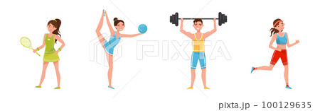 People Characters Doing Sport and Physical Activity Vector Set 100129635