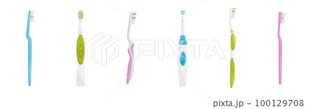 Toothbrush with Bristles and Handle as Oral Hygiene Instrument Vector Set 100129708