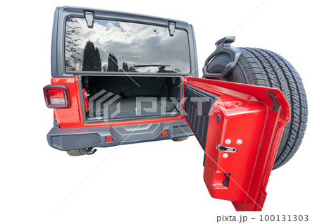 Half  open red car trunk 100131303