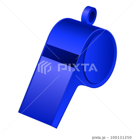 Blue whistle mockup. Realistic illustration of blue whistle vector mockup for web design isolated on white background Blue whistle mockup. Realistic illustration of blue whistle vector mockup for web design isolated on white background 100131350