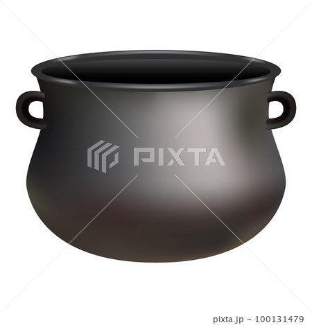 Black cauldron mockup. Realistic illustration of black cauldron vector mockup for web design isolated on white background 100131479