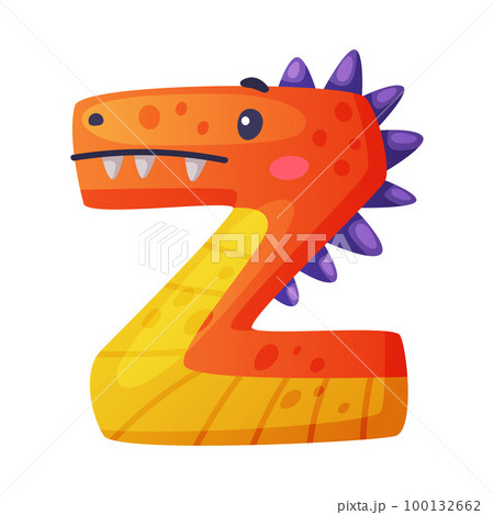 Z consonant letter dino font. Dinosaur alphabet, cute dino effect letter sign, abc for kids, nursery, birthday party design cartoon vector illustration 100132662