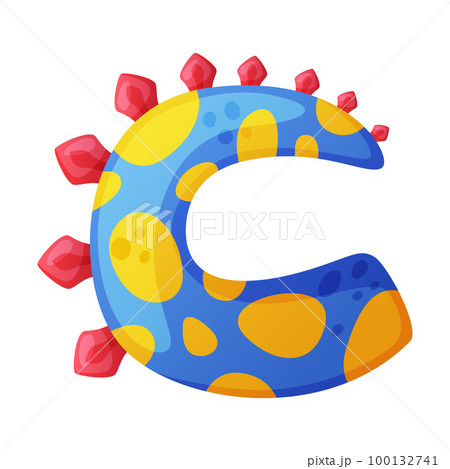 C consonant letter dino font. Dinosaur alphabet, cute dino effect bright letter sign, abc for kids, nursery, birthday party design cartoon vector illustration C consonant letter dino font. Dinosaur alphabet, cute dino effect bright letter sign, abc for kids, nursery, birthday party design cartoon vector illustration 100132741