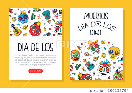 Dia de Los Muertos landing page. Day of the dead Mexican festival flyer, invitation, website interface vector Illustration Dia de Los Muertos landing page. Day of the dead Mexican festival flyer, invitation, website interface vector Illustration 100132794