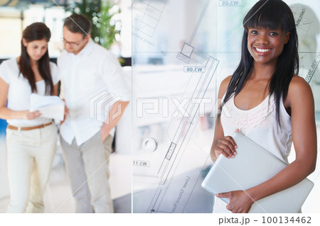Business woman with laptop and portrait in waiting room for a meeting with her manager on her KPI, project management vision or workflow mission. Young corporate in digital marketing or tech company Business woman with laptop and portrait in waiting room for a meeting with her manager on her KPI, project management vision or workflow mission. Young corporate in digital marketing or tech company 100134462