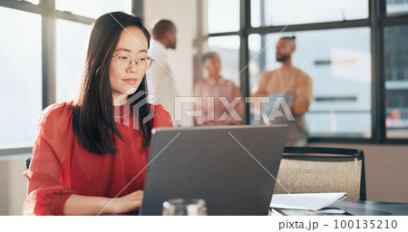 Business, technology and Asian woman in office, working with team on laptop, tablet and computer in workplace. Success, teamwork and female worker walking, meeting and planning for digital marketing Business, technology and Asian woman in office, working with team on laptop, tablet and computer in workplace. Success, teamwork and female worker walking, meeting and planning for digital marketing 100135210