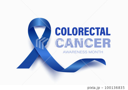 Colorectal Cancer Banner, Card, Placard with Vector 3d Realistic Dark Blue Ribbon on White Background. Colon Cancer Awareness Month Symbol Closeup. World Colorectal, Colon Cancer Day Concept 100136835