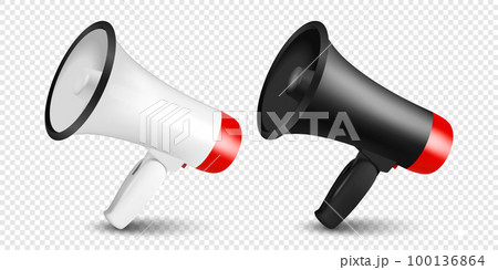 Vector Realistic 3d Simple White and Black Megaphone Icon Set Closeup Isolated. Design Template, Banner, Web. Speaker Design Template. Announcement, Attention Concept Vector Realistic 3d Simple White and Black Megaphone Icon Set Closeup Isolated. Design Template, Banner, Web. Speaker Design Template. Announcement, Attention Concept 100136864