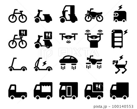 近代の特殊な車両・飛行車両・ロボットなどのアイコンのセット 100140553
