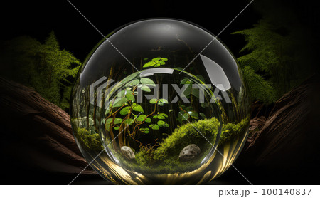 Glass ball in nature concept for environment and conservation. Glass ball in nature concept for environment and conservation. 100140837