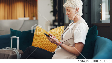Smartphone, social media and woman scroll online network for meme, news app and e commerce shopping for web entertainment. Cellphone, internet website and mobile technology for 5g internet connection 100141150