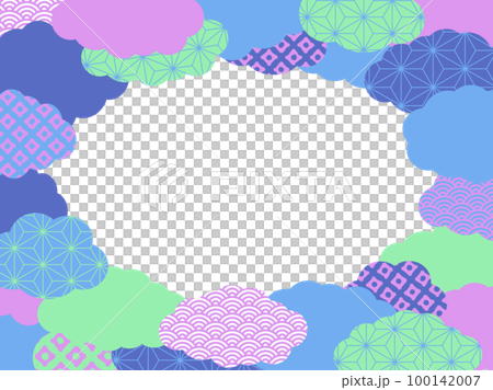 青色レトロポップカラーの和柄雲の背景イラスト素材 青色レトロポップカラーの和柄雲の背景イラスト素材 100142007